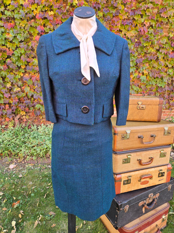 Vintage 60s AS IS Blue Jacket Skirt Suit Set
