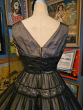 Vintage 50s black sheer nude illusion formal dress