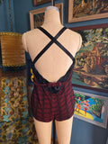 Vintage 40s Brilliant Red and Black Knit Swimsuit