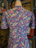 Vintage 40s blue yellow pink sheer floral rayon dress