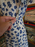 Vintage 40s white & blue floral rayon dress with ruffles