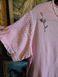 Vintage 90s Pink Rose Embroidered Dress