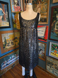 Vintage 60s Black Sequin Pat Sandler Cocktail Dress
