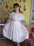 Vintage 70s pink eyelet lace print dress