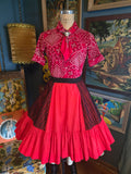 Vintage 90s Red and Black Lace Square Dancing Skirt