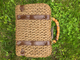 Vintage 60s Brown Straw Bag with Bamboo Handle