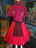 Vintage 90s Red and Black Lace Square Dancing Skirt