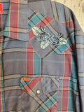 Unforgiven Upcycled Rose Blue Gray Plaid Western