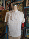 Vintage 60s Sheer white blouse with pussycat bow