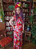 Vintage 60s Ui Maikai Red Tropical Maxi Dress