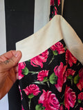 Gently Used Unique Vintage black and pink rose dress