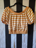 Vintage 80 Yellow and White Striped Crop Top Blouse