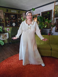 Vintage 70s White Ivory Maxi Ruffle Trim Dress
