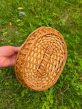Vintage 50s Brown Wicker Basket Purse with Flowers