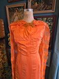 Vintage 60 Orange Fornmal Dress Sheer Cape