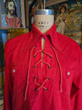 Vintage 60s red lace up buttons up men's shirt