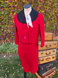 Vintage 60 Persian Wool Collar Red Jacket Skirt Set