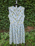 Vintage 60s White Peacock Novelty Print Dress