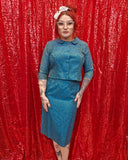 Vintage 60s blue and green brocade suit set