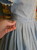 Vintage 50s Blue and white lace trim dress with bow