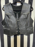 Vintage 70s Black Lace Up Leather Biker Vest