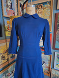 Vintage 40s navy blue wool 3/4 long sleeve dress