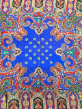 Vintage 70s Blue Red & Yellow Paisley Rayon Scarf