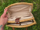 Vintage 50s Leather Handle Wicker Basket Handbag