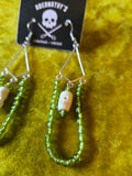 Unforgiven Green Glass bead & Skull bone Earrings