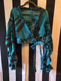 Handmade African Teal and Black Print Top & Pant Set