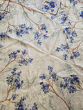 Vintage 50 Blue Floral and Tree Branch Silk Scarf