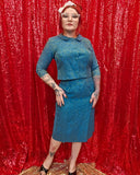 Vintage 60s blue and green brocade suit set