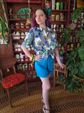 Vintage 60s Blue and White Ornate Pattern Shirt