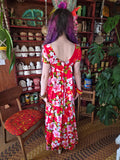 Vintage 60s Ui Maikai Red Tropical Maxi Dress