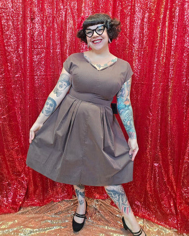 Vintage 50s Brown and White Polka Dot Dress