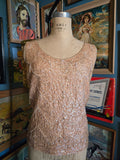 Vintage 60s champagne sequin glass bead wool top