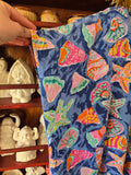 Vintage 90s Blue Seashell Print Kaftan Dress