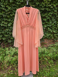 Vintage 70s Orange Angel Sleeve Maxi Dress