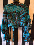 Handmade African Teal and Black Print Top & Pant Set
