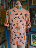 Vintage 70s Novelty print flapper mom & child blouse