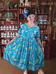 Vintage 1990s blue and green seashell cotton dress