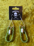Unforgiven Green Glass bead & Skull bone Earrings