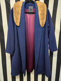 Vintage 1940s Blue Wool Crepe and Fur Scharffs Coat