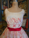 Vintage 50s white and red embroidered party dress
