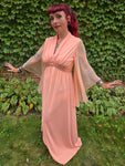 Vintage 70s Orange Angel Sleeve Maxi Dress