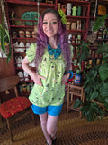 Vintage 60s Lime Green Daisy Top with Pockets