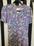 Vintage 40s blue yellow pink sheer floral rayon dress