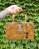 Vintage 70s Brown Marbled Wooden Box Purse with 'F'