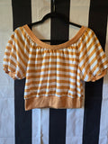 Vintage 80 Yellow and White Striped Crop Top Blouse