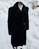 Vintage 30s Long Black Fur Coat with Bakelite Button